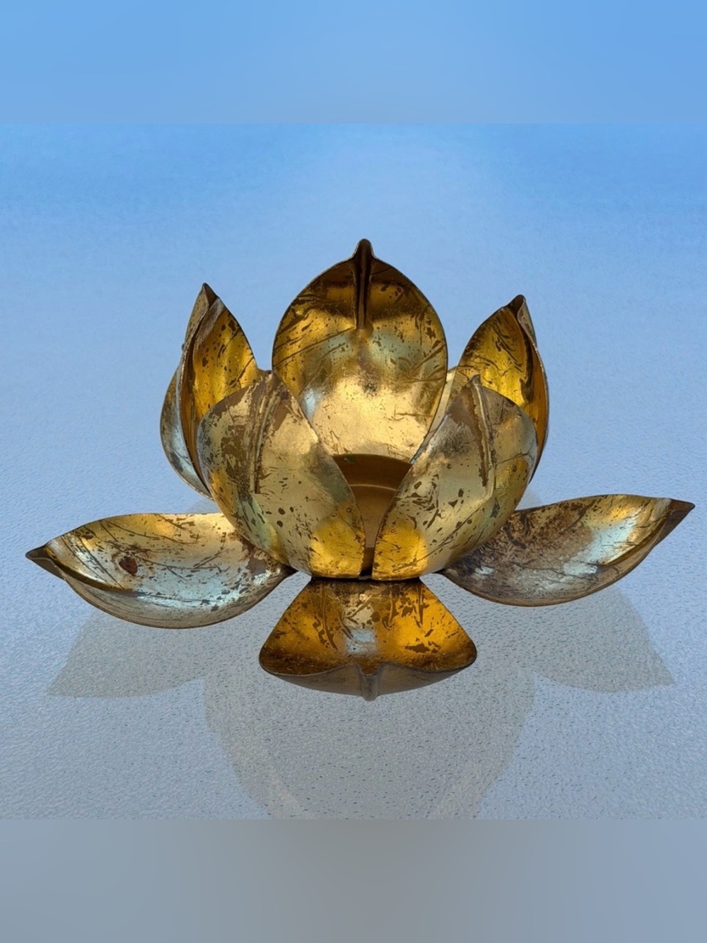 Metal Gold-Colored Lotus Flower Tea Light Holder, Mid-Century Modern - Picture 2 of 6